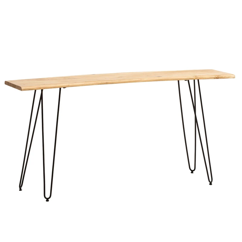 Konsolentisch Akazie Massivholz Baumkante 150x36x75cm Metallbeine Modern