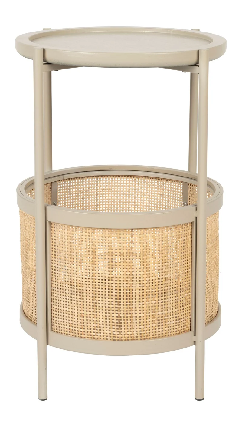Beistelltisch Makoto rund mit Rattan-Stauraum, Beige im Japandi-Design