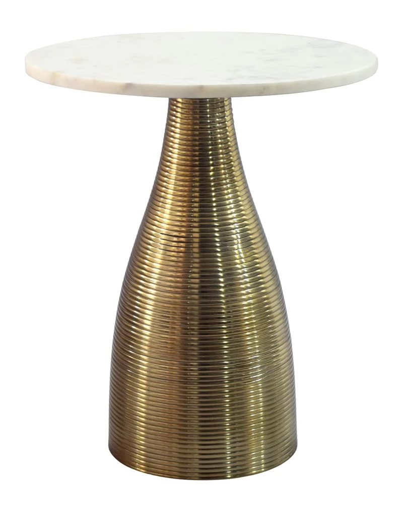 Beistelltisch Marmor Weiß mit goldenem Metallgestell, Ø40 cm