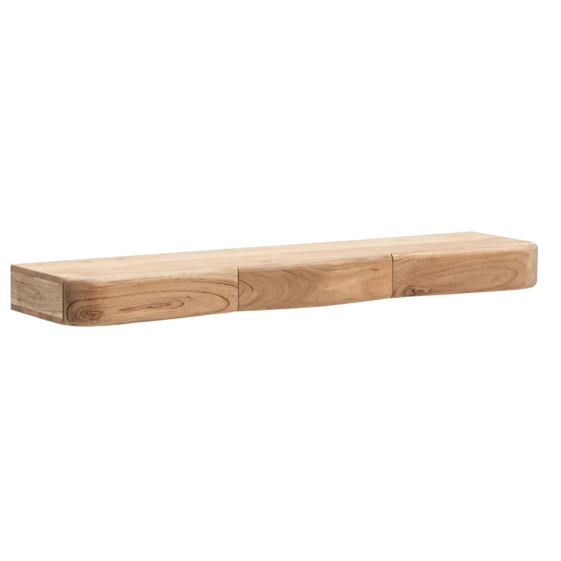 Wandregal Akazie Massivholz 100cm mit 3 Schubladen, schwebende Optik