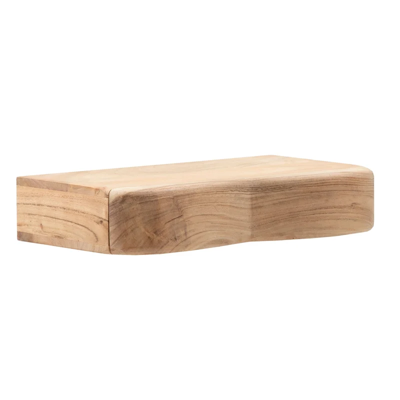 Wandregal Akazie Massivholz mit Schublade, 40 cm für Flur & Wohnzimmer