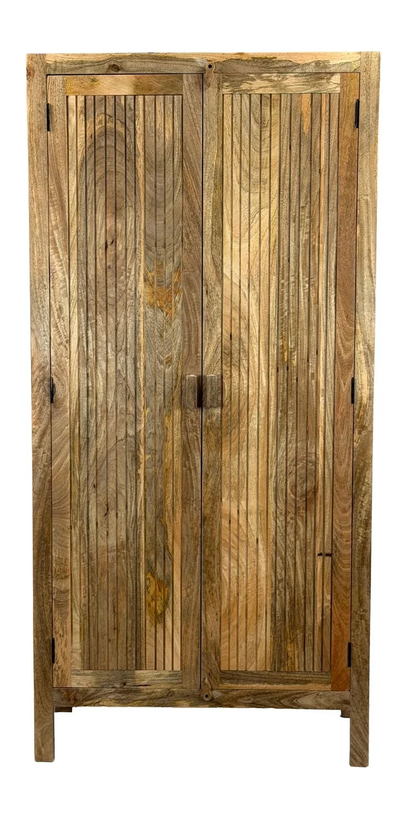 Sideboard Mango Massivholz 90x187cm, Braun mit Lamellen-Front Wohnling