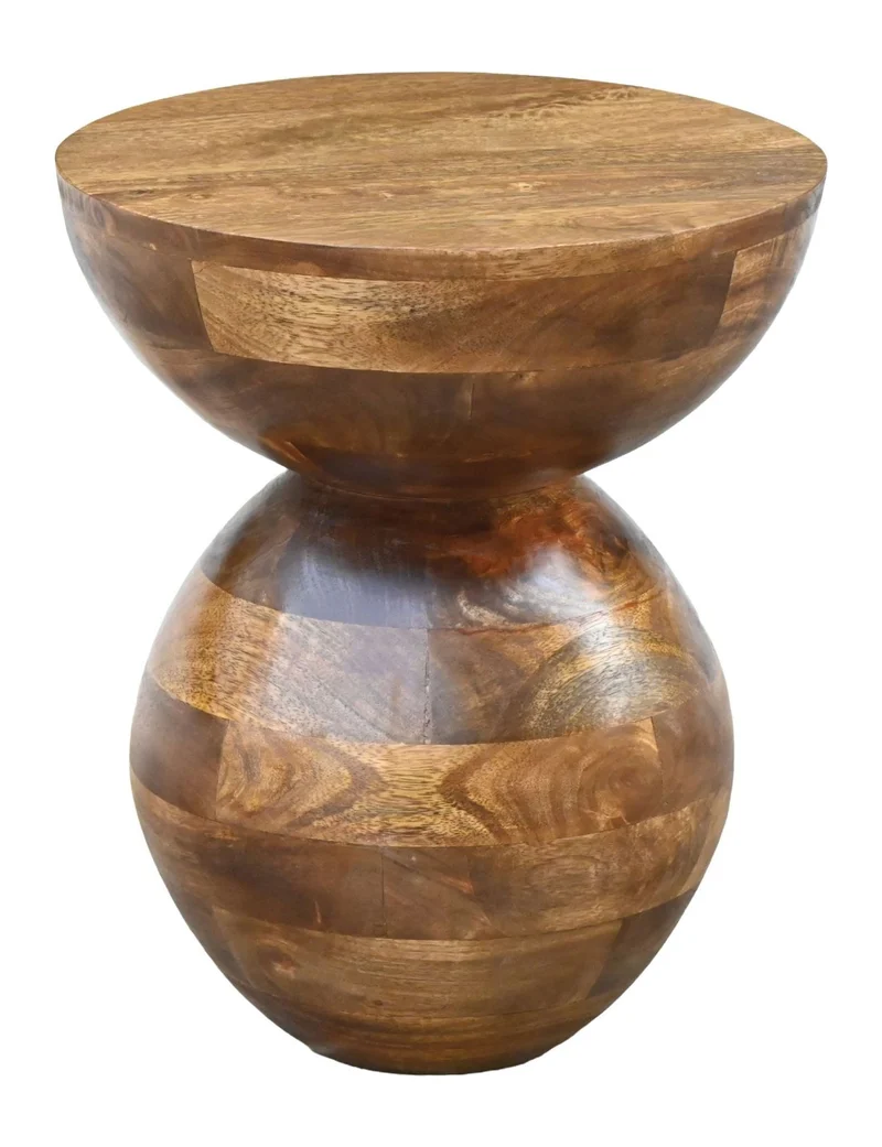 Beistelltisch Mango Massivholz rund, Design-Anstelltisch Natur