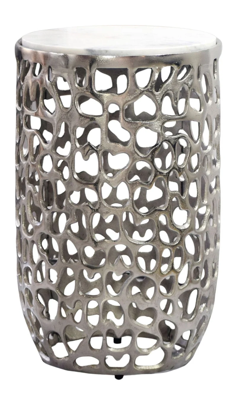 Beistelltisch Aluminium & Marmor rund 30 cm, Silber von Wohnling