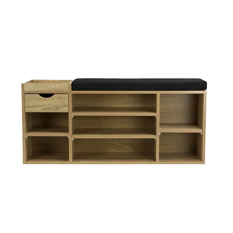 Wohnling Schuhbank Sonoma Eiche 100 cm mit Sitzkissen und Schublade