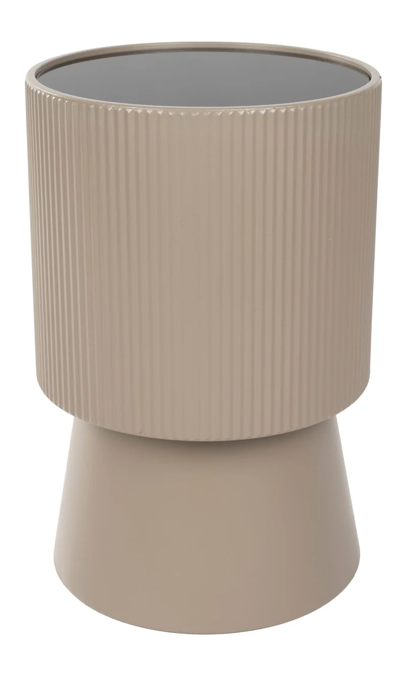 Beistelltisch Brian mit Rauchglas-Platte und Gestell aus Eisen, Beige