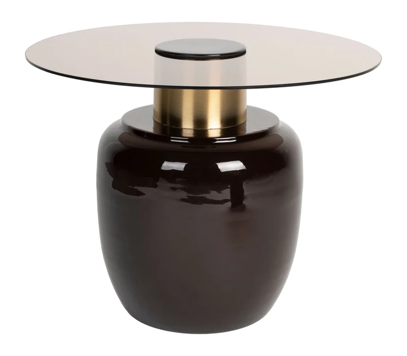 Beistelltisch Mohra L, rundes Glas mit goldfarbenem Metallgestell