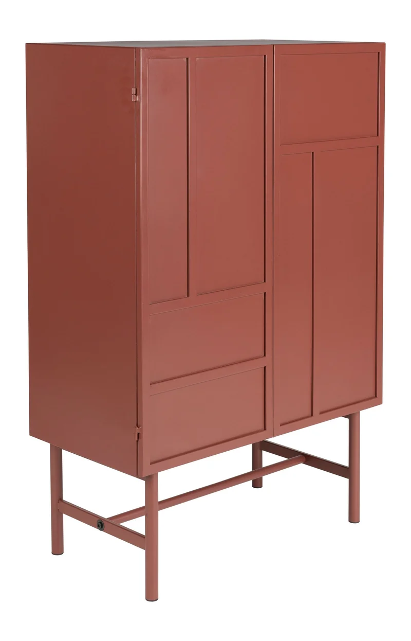Schrank Davis im Retro-Look, Rot aus Metall mit schmalen Beinen