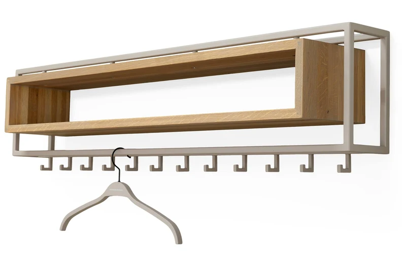 Garderobe Wandgarderobe SCHOOL 120 Stahl Silky Taupe Ablage Eiche, Spinder