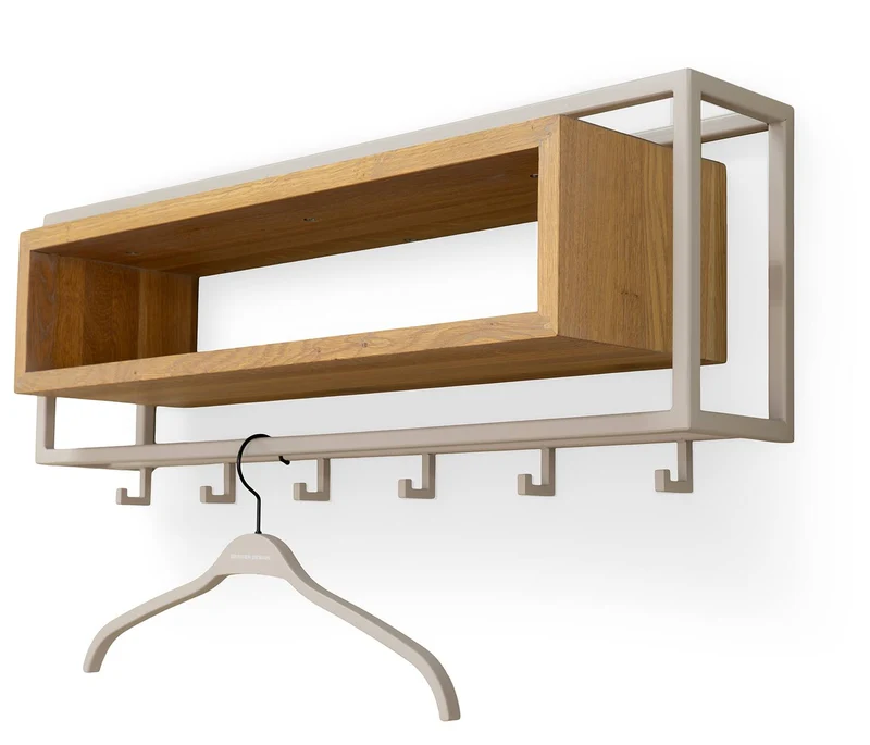 Garderobe Wandgarderobe SCHOOL 80 Stahl Silky Taupe Ablage Eiche