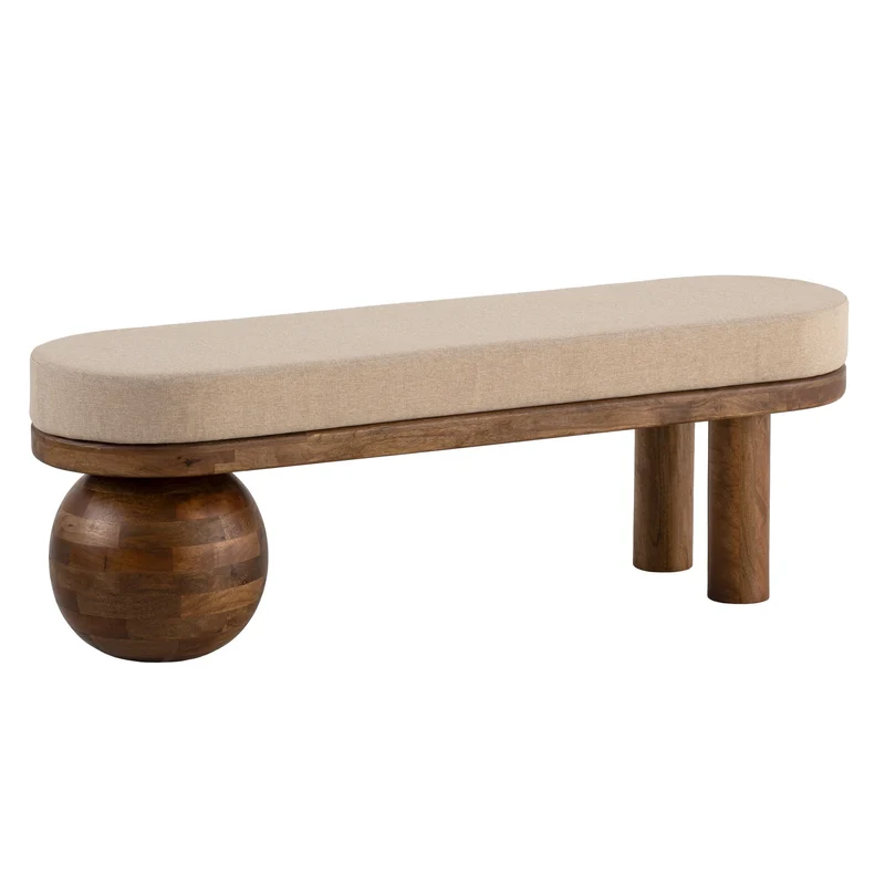 Sitzbank Mango Massivholz 140cm Polster Beige Modern Flur