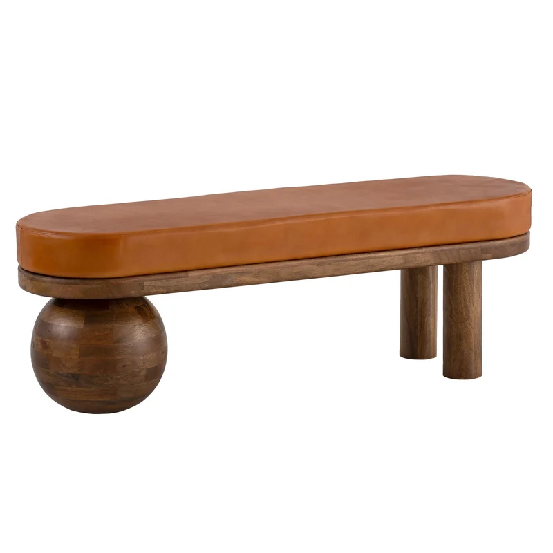 Sitzbank Ziegenleder Mango Massivholz 140x47x40cm Braun Modern