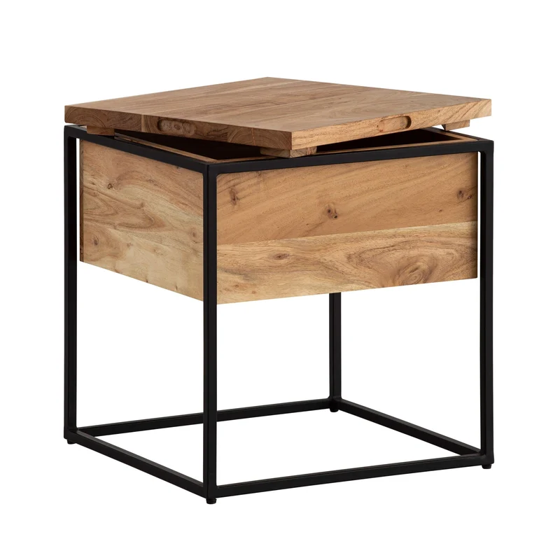 Beistelltisch Akazie Massivholz Metall 47x47x51,5cm Hellbraun Stauraum