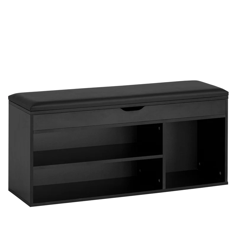 Schuhbank 104x51x32cm Kunstleder Schwarz Holz Stauraum Flur Möbel