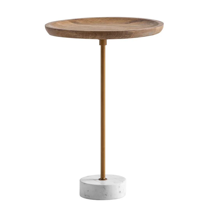 Beistelltisch Mango Massivholz Marmor 40x40x55cm Rund Modern