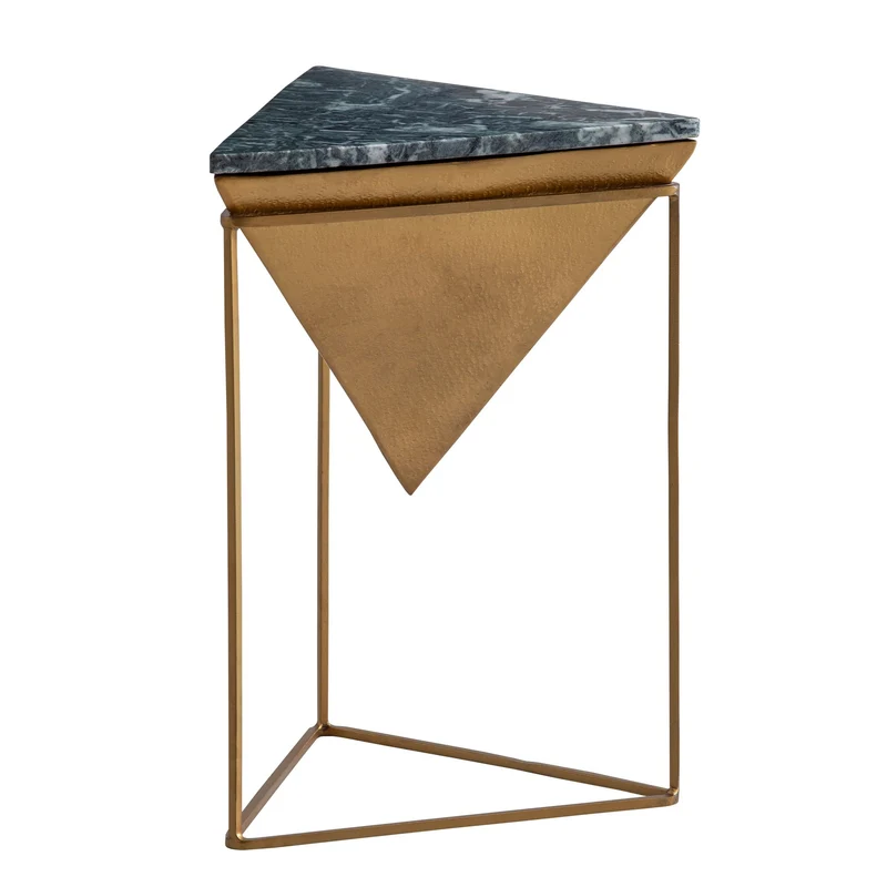 Beistelltisch Marmor Metall 37x37x53cm Grün Gold Dreieckig Modern