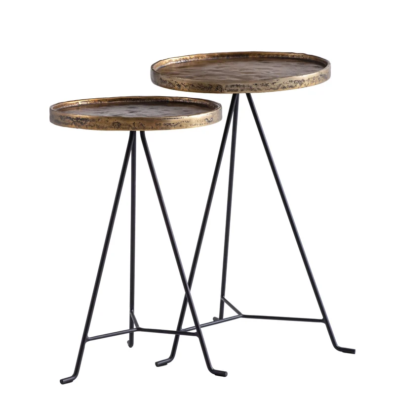 Beistelltisch 2er Set Metall Gold Schwarz Rund Modern Wohnzimmer