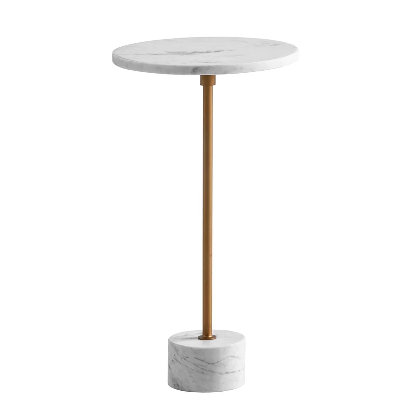 Beistelltisch Marmor Metall 30x30x55,5cm Weiß Gold Rund Modern