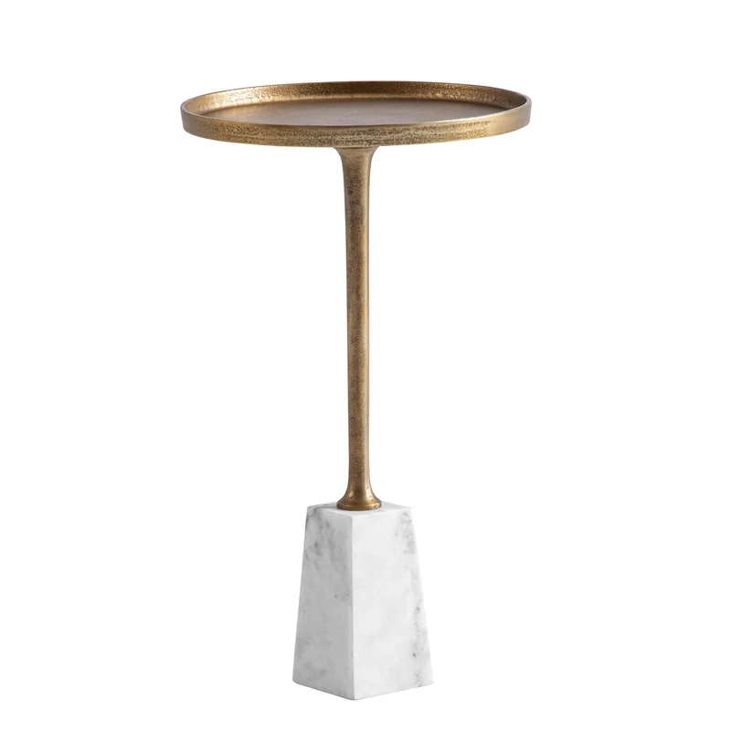 Beistelltisch Marmor Metall 34x34x58cm Gold Weiß Rund Modern