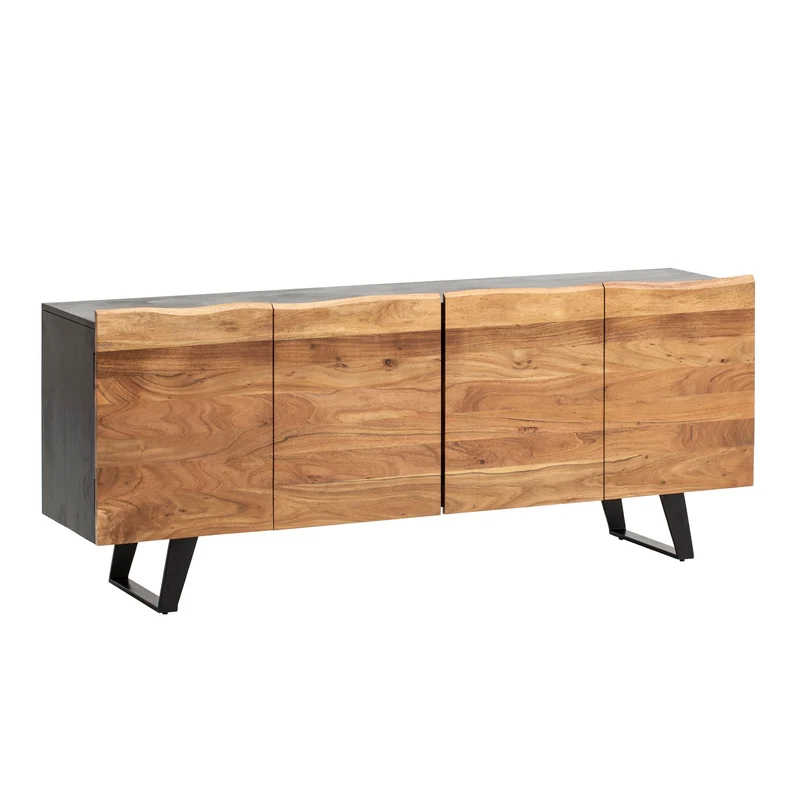 Sideboard Akazie Massiv 180x75x45cm Baumkante Schwarz Metallbeine Modern