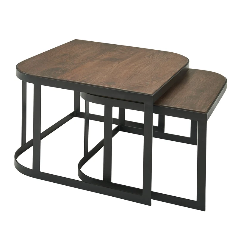 Couchtisch Set 2-teilig Mango Massivholz Metall Industrial Schwarz