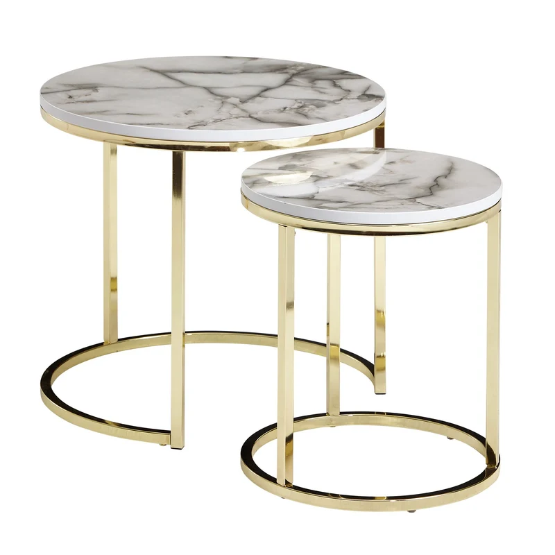 Beistelltisch 2er Set Marmoroptik Rund Metallgestell Gold Modern