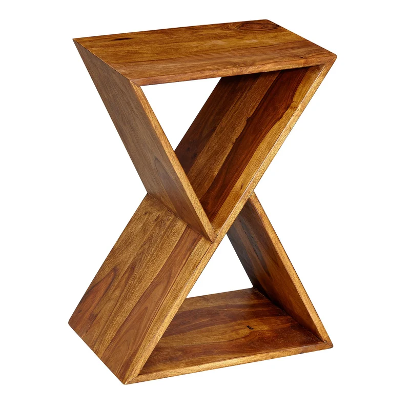 Beistelltisch X-Form 43x60x30cm Sheesham Massivholz mit Ablagen