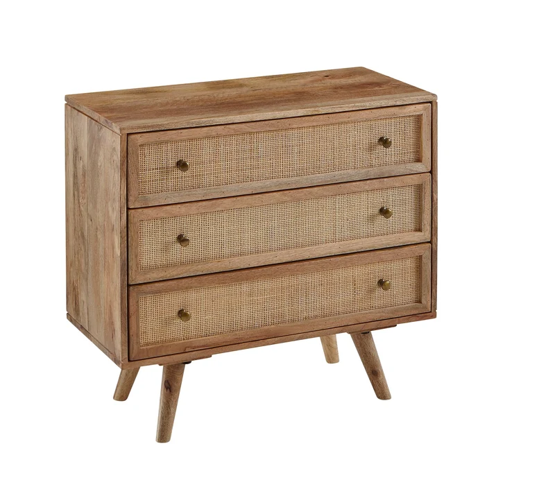 Sideboard Mango Massivholz Rattan Vintage 80x75x40cm 3 Schubladen