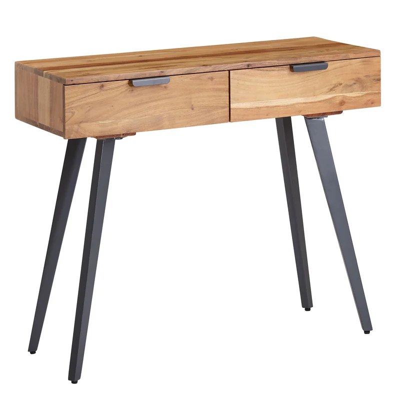 Konsolentisch Akazie Massivholz Metall 90x78x36cm mit Schubladen Modern