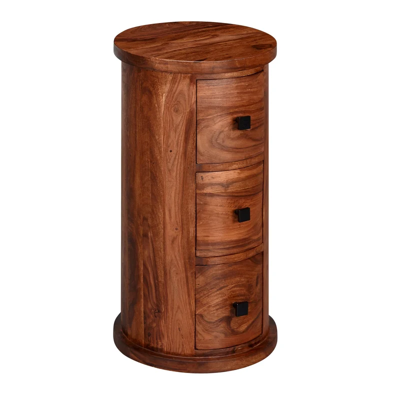 Sideboard Sheesham Massivholz 35x65x35cm 3 Schubladen Rund