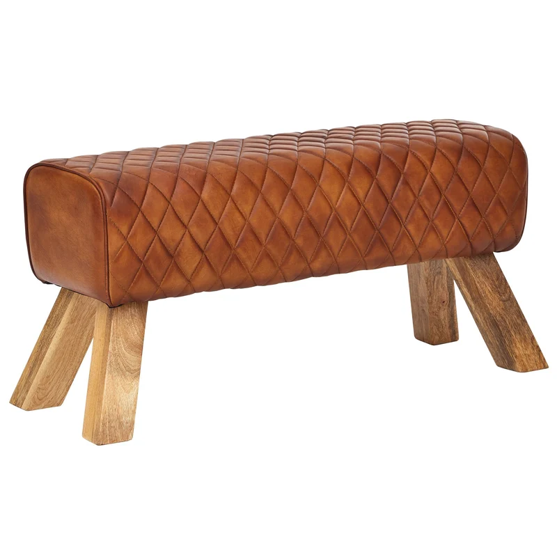 Sitzbank Echtleder Massivholz 89x46x35cm Modern Turnbock Gepolstert