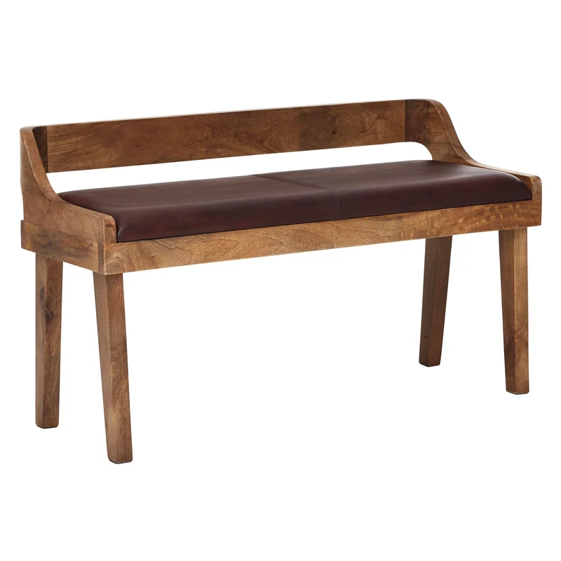 Sitzbank Echtleder Massivholz 108x63x43cm Polsterbank Braun Flur