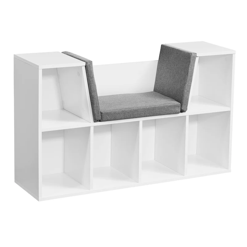 Regal mit Sitzfläche 101,5x61,5x30cm Weiß Matt Sitzbank 6 Fächer Grau