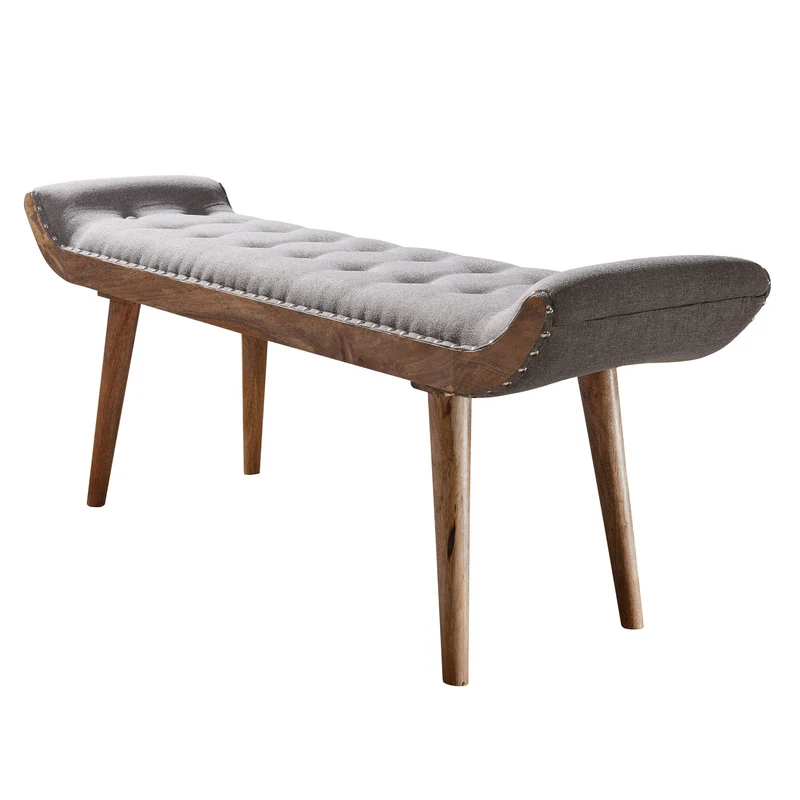Sitzbank Chesterfield 125x51x38cm Stoff Massivholz Grau Modern