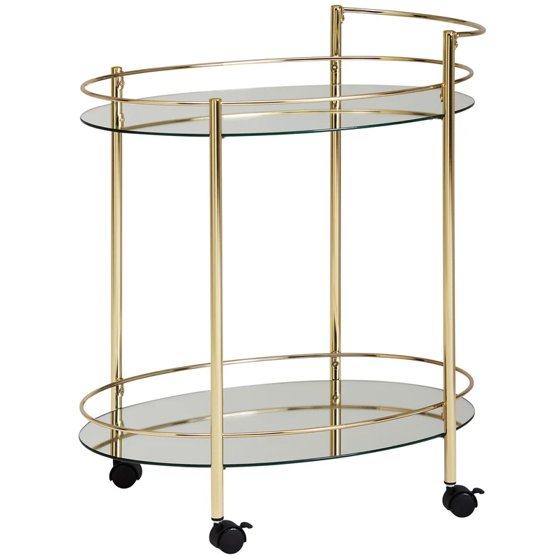 Servierwagen Gold 67x79cm Glasplatte Weiß Rollen Beistelltisch
