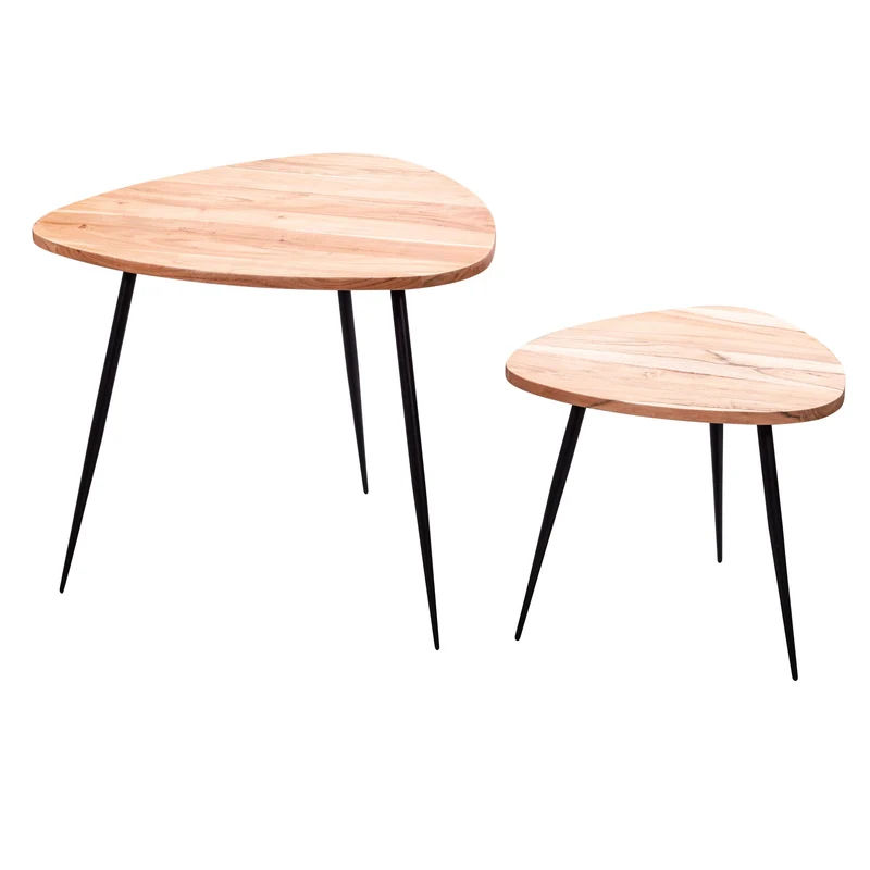 Satztisch Set 2er Akazie Massivholz Metallgestell Couchtisch Design