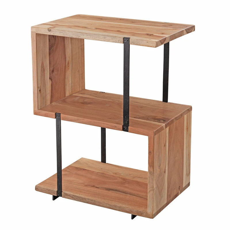 Beistelltisch S-Form 45x60x30cm Akazie Metall Industrial Wohnzimmer