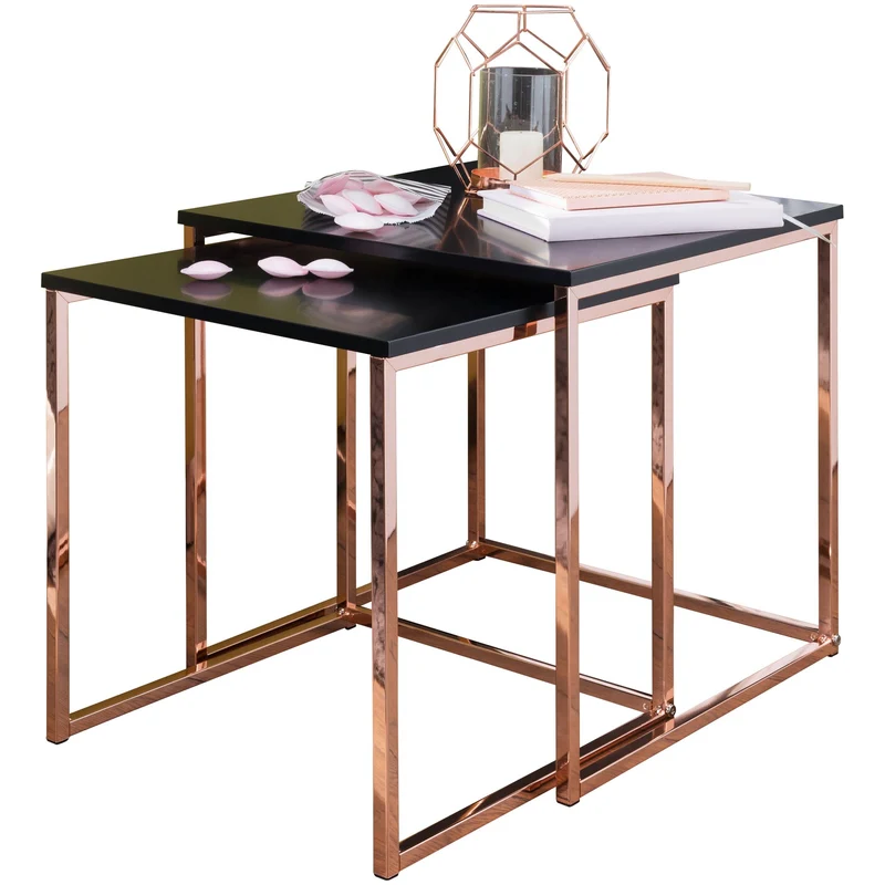 Satztisch CHUR Set 2 Schwarz Kupfer MDF Metall modern Wohnzimmer