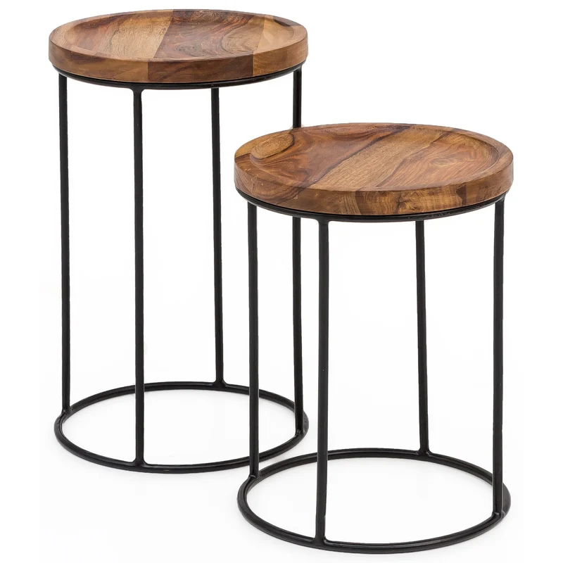Satztisch Set WL5.661 Sheesham Metall 2er Massivholz Wohnzimmertisch