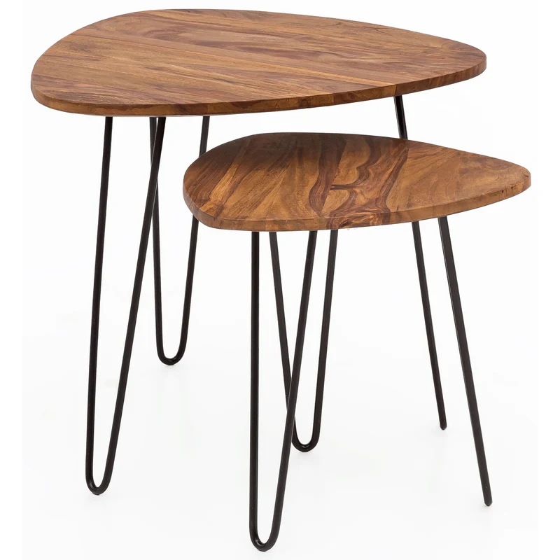 Satztisch Set WL5.659 Sheesham Metall 2er Beistelltisch Massivholz