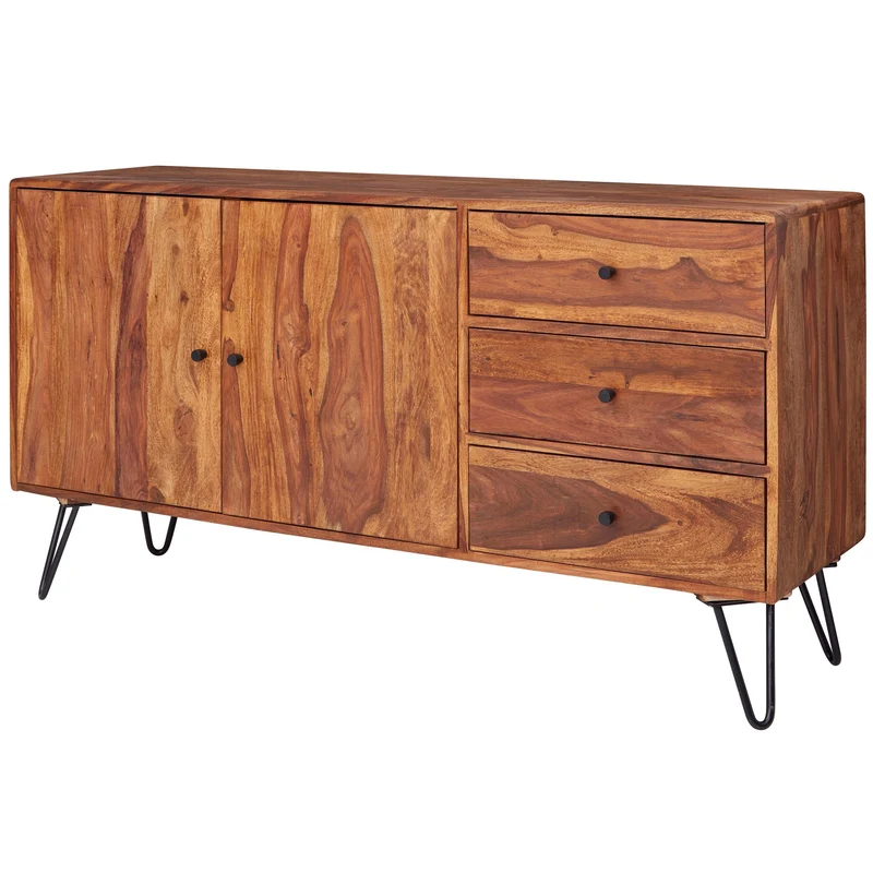 Sideboard WL5.629 Sheesham Massivholz 145x75x40cm Landhaus 3 Schubladen