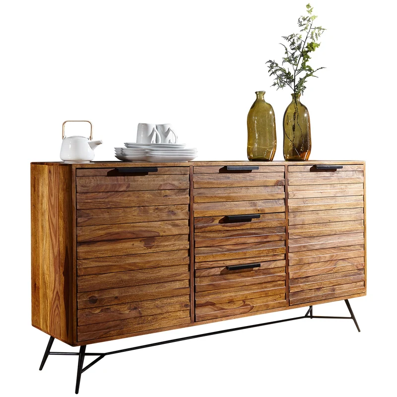 Sideboard NISHAN 160x40x88cm Sheesham Massivholz Industrial Stil