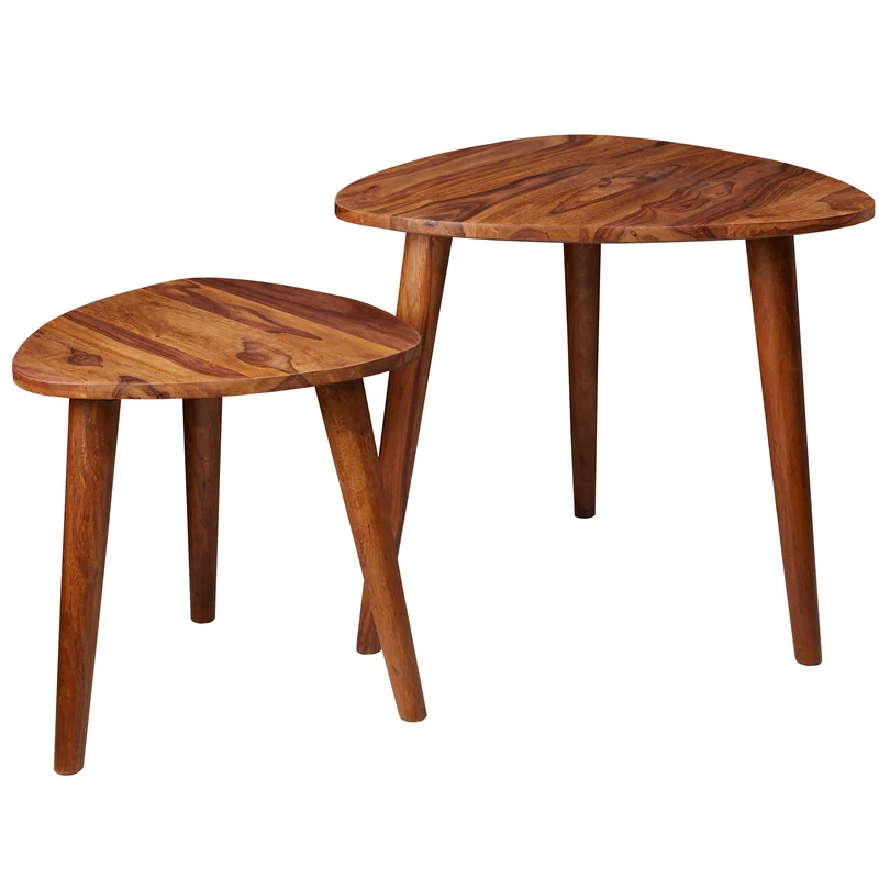 Satztisch Set WL5.574 Sheesham Massivholz 2er Beistelltisch Sofatisch