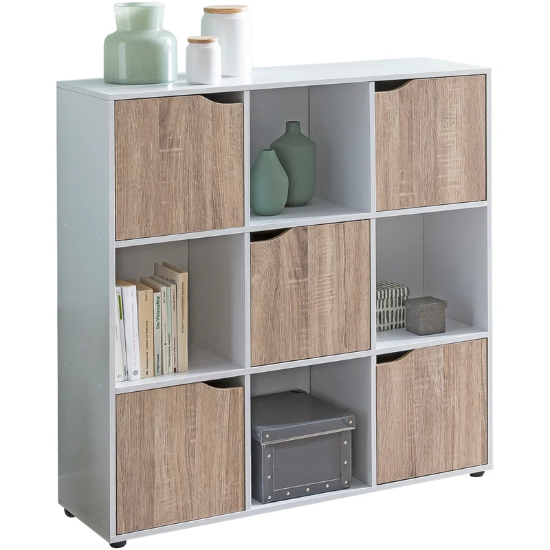 Sideboard MASSA Bücherregal 9 Fächer Sonoma 5 Türen Raumteiler Modern