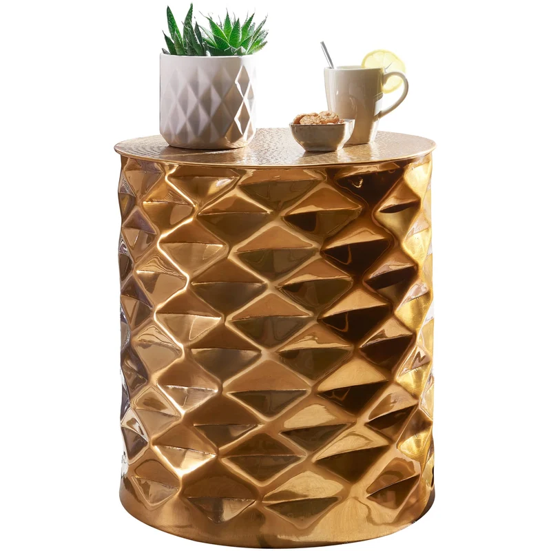 Beistelltisch Aluminium Gold Rund Orientalisch Hammerschlag 43,5x48 cm