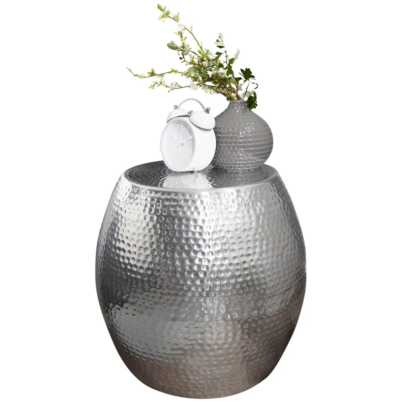 Beistelltisch Aluminium Silber Rund Orientalisch Hammerschlag 42x42x42cm