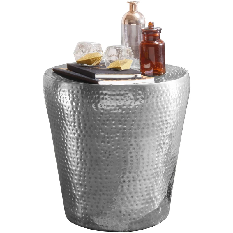 Beistelltisch Aluminium Silber orientalisch rund Hammerschlag 41x41x41cm