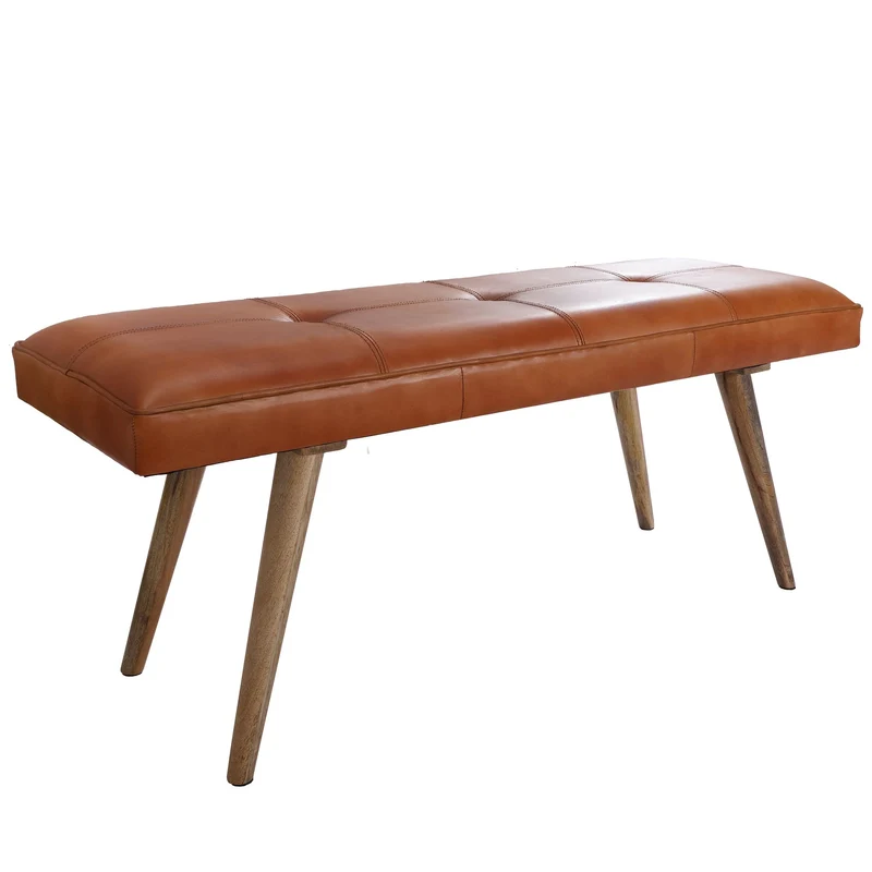 Sitzbank Retro Ziegenleder Massivholz 117x51x38cm Braun Esszimmer