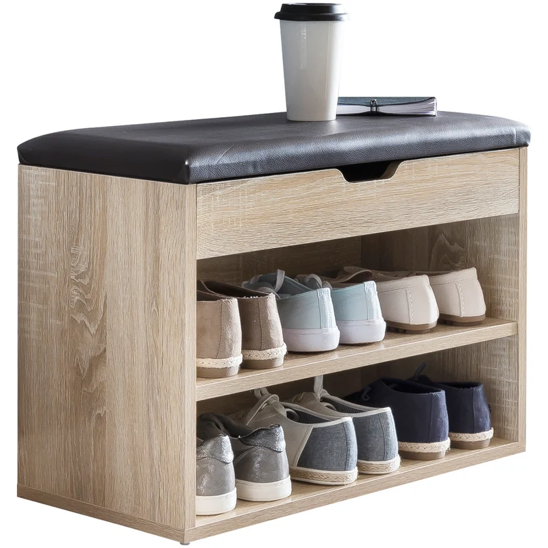 Schuhbank Sonoma Holz gepolstert 60x40x30cm Stauraum Flur Truhenbank