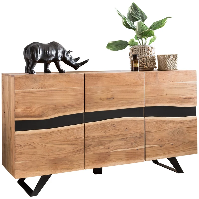 Sideboard Akazie Massivholz Baumkante Landhaus 3 Türen 148x85x43cm